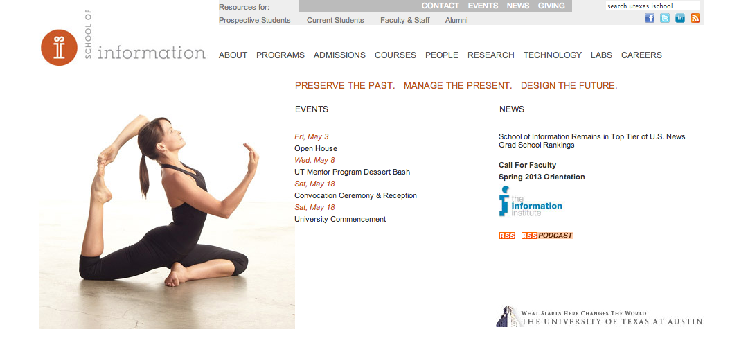 Archived version of the iSchool homepage, featuring the infamous “bendy people”