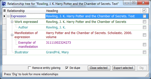 Screenshot of relationship tree in RIMMF