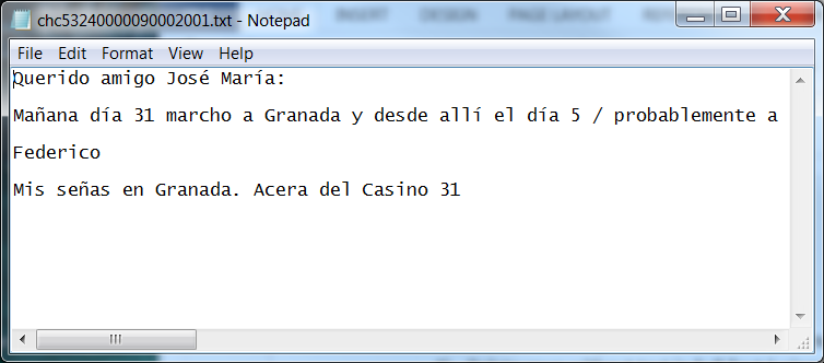 Screenshot of a Notepad file with the extracted OCR text from a letter